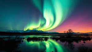 Hovedbilde plakat - Nordlys speiler i vannet