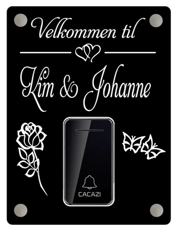 Veggskilt m/trådløs ringeklokke  