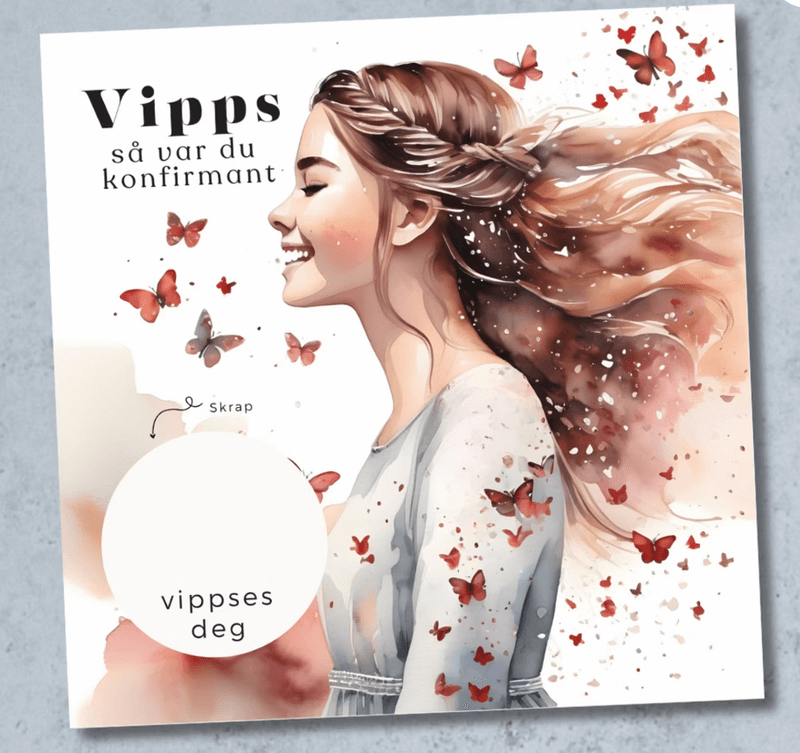 Vipps konfirmasjonskort - Sommerfugl rød